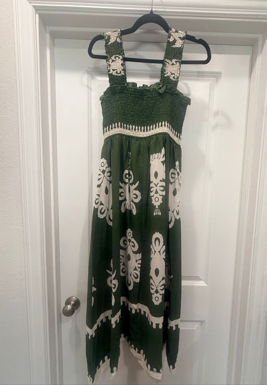PrettyGarden Green White Smocked Halter Boho Maxi Dress Long Sundress S